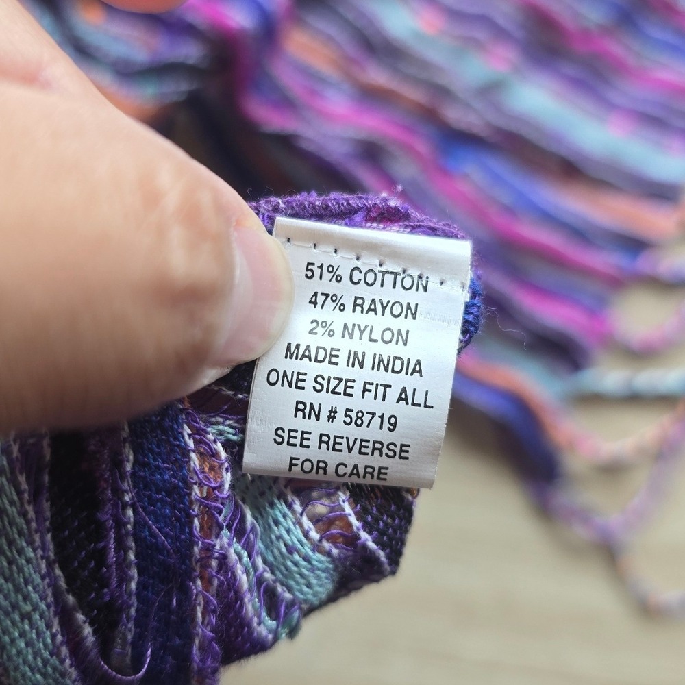 Colorful Crinkle Stripe Fringe Scarf One Size bohemian hippie boho lightweight - Picture 3 of 6